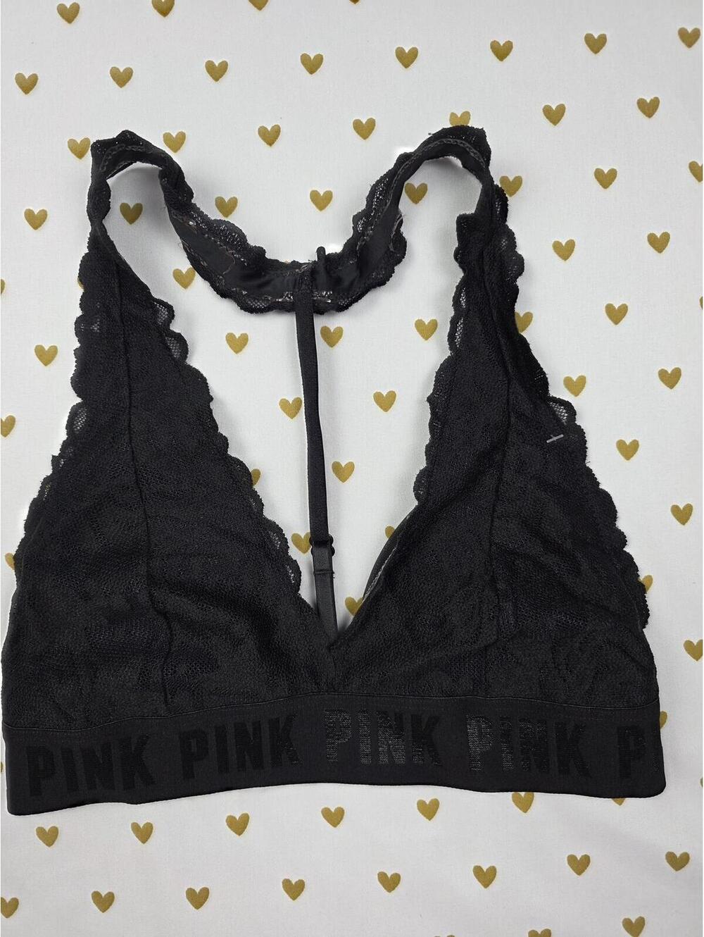 Victorias Secret Pink Black Racerback Lace Strappy SMALL Bralette Bra Top Tank